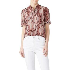 NWOT CURRENT/ELLIOTT Bermuda Pink Snake Cotton Silk Button Up Blouse, Size 1/S